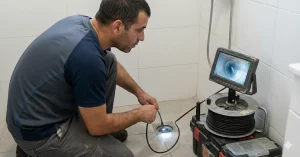 אינסטלטור מבצע שירותי איתור נזילות ביוב עם מצלמה לביוב